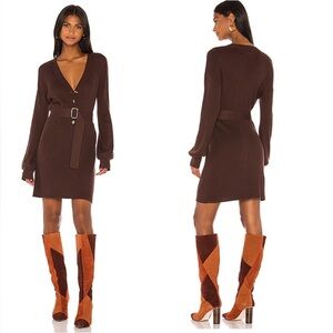 NWOT Song of Style Chocolate Brown Belted Ribbed Knit Sweater Dress Size XL